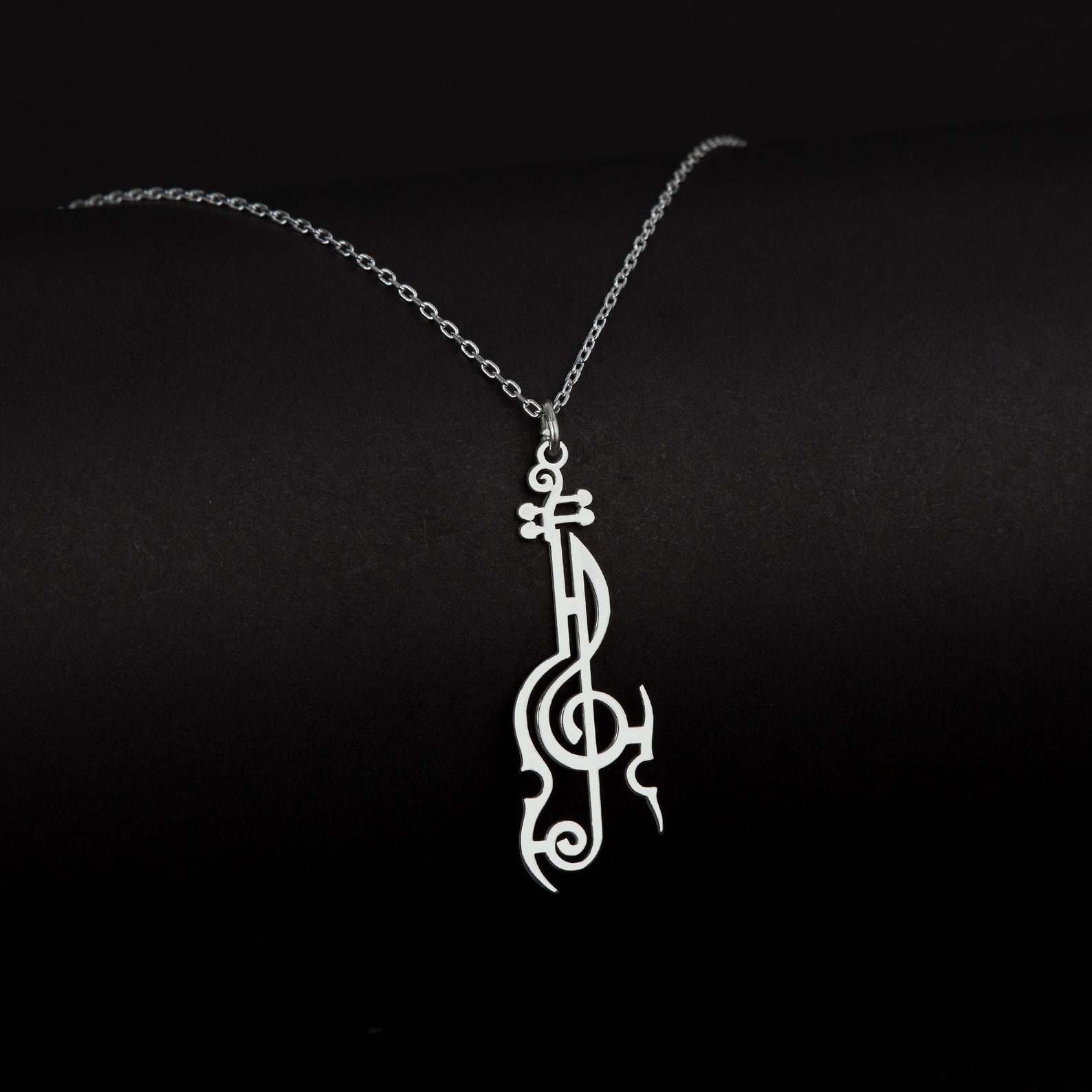 Violin Necklace With Treble Clef, Sterling Silver Treble Clef, Violin