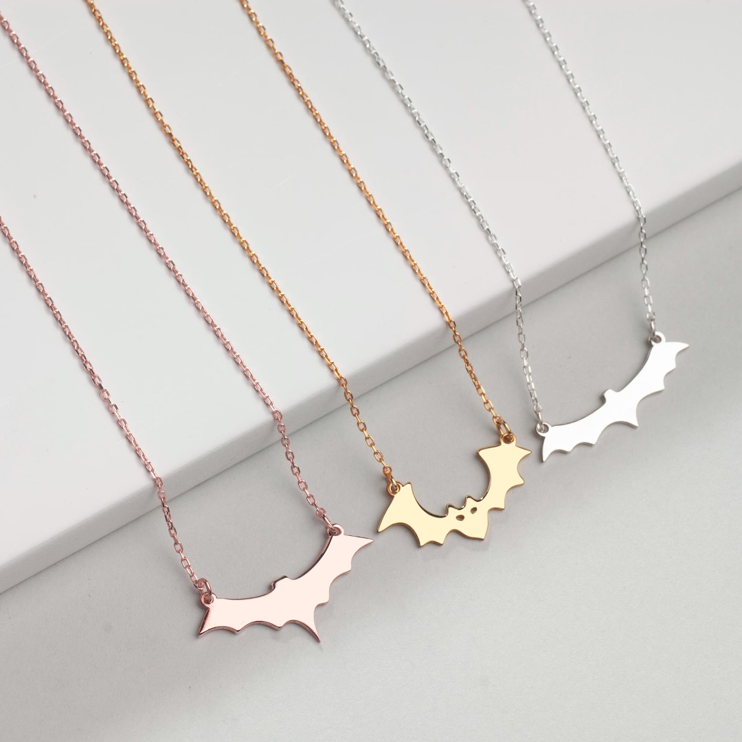 Custom Silver Bat Necklace, Gothic Halloween Pendant - Etsy