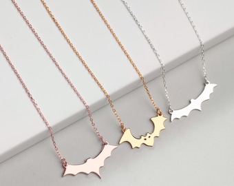 Collar de murciélago de plata personalizado, colgante gótico de Halloween