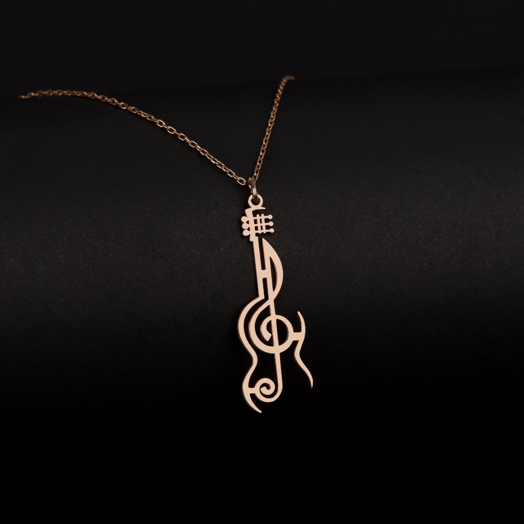 Guitar Necklace With Treble Clef, Sterling Silver Treble Clef, Guitar