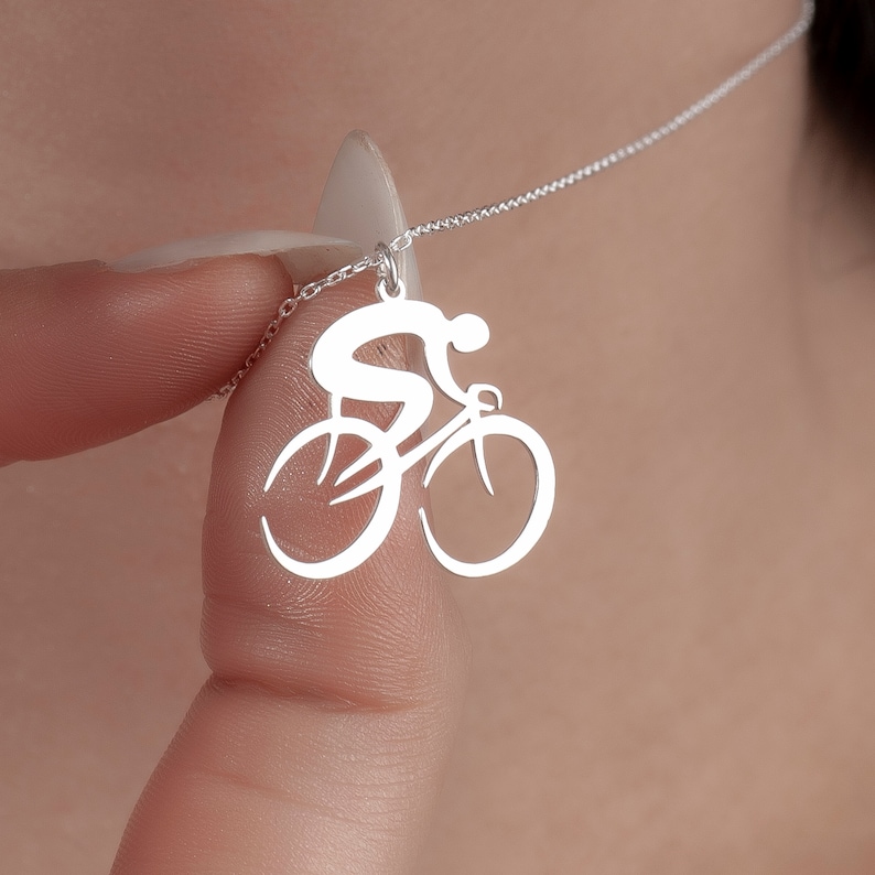Collier vélo, collier vélo, collier cycliste, colliers en argent pour femme, collier délicat, cadeau de voyage, cadeau amateur de vélo image 1