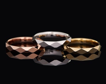 Geometric Cut Wedding Ring, Women’s and Men's Wedding Ring, Pattern Wedding Band, Embossed Ring, Wedding Band Set, Customizable Ring