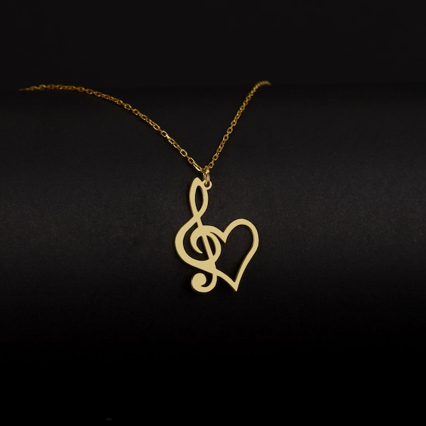 Treble Clef ketting met hart, Sterling Silver Treble Clef, cadeau voor muziekliefhebber, muzieknoot sieraden, muzikant geschenken, muzikant sieraden