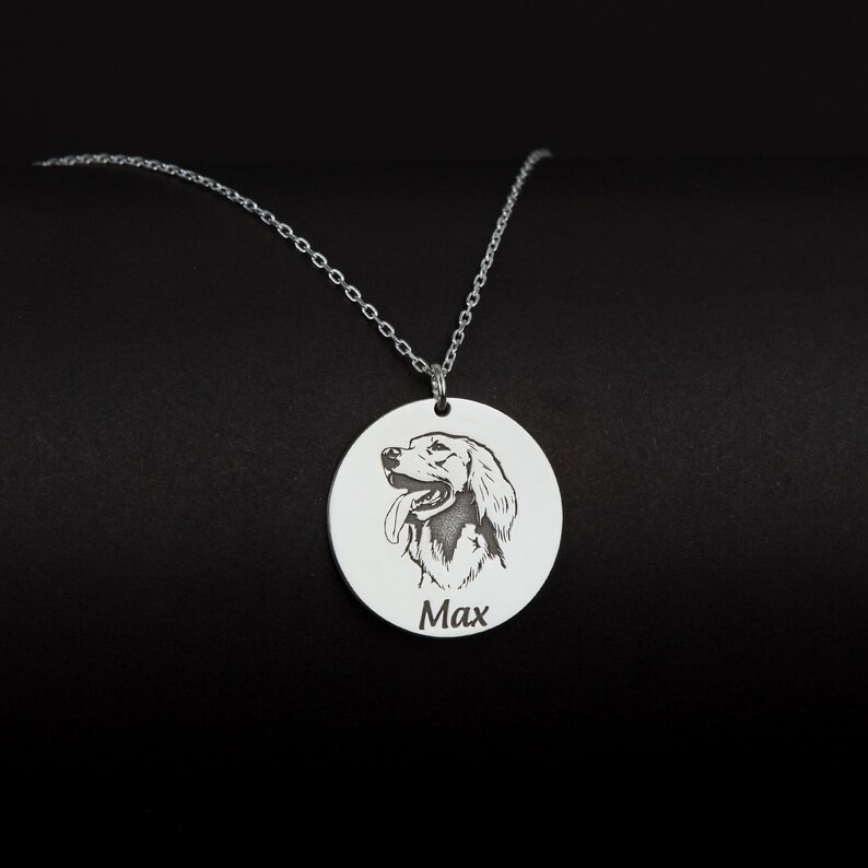 Pet Photo Engraving Necklace, Pet Name Jewelry in Sterling Silver, Custom Dog Necklace, Personalized Cat Pendant, Pet Memorial Jewelry image 2