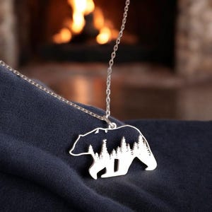 Bear Necklace in Sterling Silver, Mother and Child Jewelry, Animal Charm, Bear Pendant, Animal Lover Gift, Elegant Bear Jewelry,Gift For Her