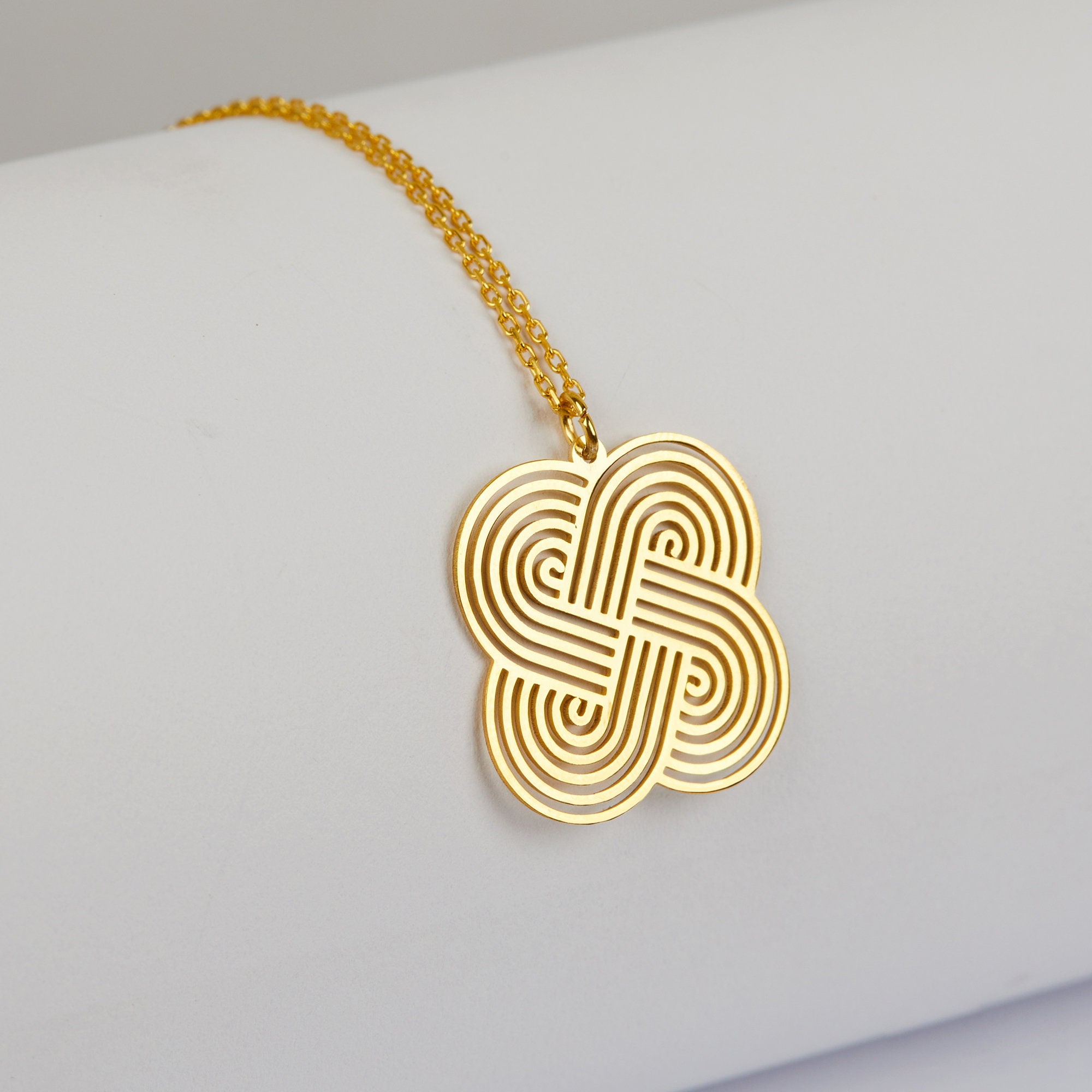 Exquisite 14k Yellow Gold Endless Love Celtic Knot Pendant - Irish Good Luck Charm Necklace - View #3