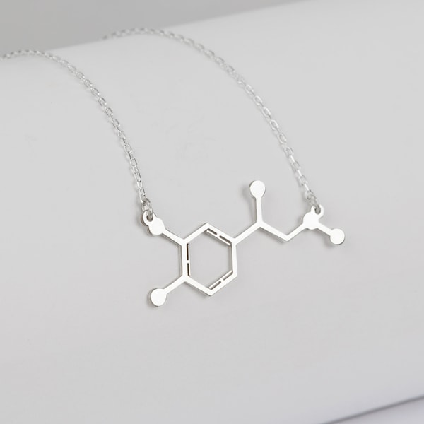 Adrenalin Jewelry in Sterling Silver, Adrenalin Molecule Necklace, Molecular Pendant, Gift for Adrenalin Addict, Science Jewelry for Him/Her