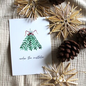 Postkarte "Under the mistletoe"; Karte Weihnachten Aquarell; Weihnachtsgeschenk; Geschenk Weihnachten; Weihnachtsgrüße