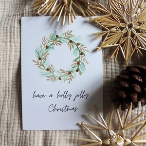 Postkarte "Holly Jolly Christmas"; Karte Weihnachten Aquarell; Weihnachtsgeschenk; Geschenk Weihnachten; Weihnachtsgrüße