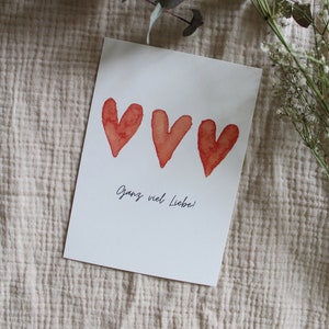 Postkarte "Ganz viel Liebe"; Valentinstag; Karte Aquarell; Geschenk; Grußkarte; Herzen; Postkarte