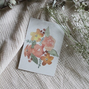 Postkarte "Blumenbouqet" aus Graspapier; Karte Aquarell; Geschenk; Grußkarte; Blumen; Graspapier