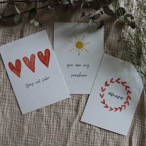 3er Postkarten-Set "Liebe"; Valentinstag; Karte Aquarell; Geschenk; Grußkarte; Postkarte