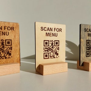 Custom made QR Code Menu Sign, Custom Engraved Wooden Restaurant Sign, QR Code Wooden sign for Cafe Bar