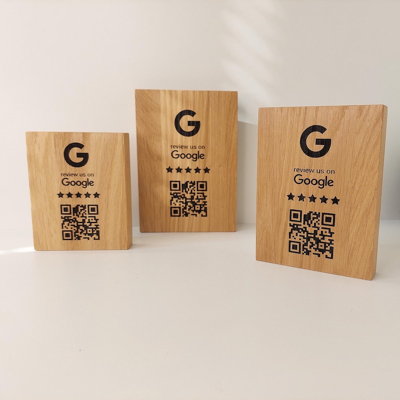 Google Reviews QR Code on Oak Wood - Custom Business Review QR Code Sign - Easy Feedback QR for Restaurants, Shops - Wooden qr Code Plaque