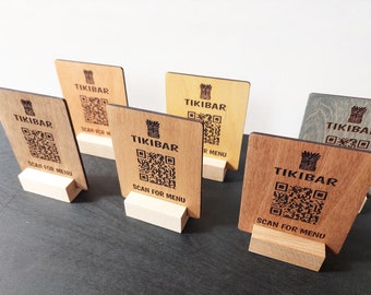 Segni di codice QR in legno con incisione personalizzata per ristoranti, caffè e aziende