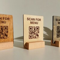 QR Code Menu Sign, Restaurant Menu, Wooden Table Menu, Scan for Menu ...