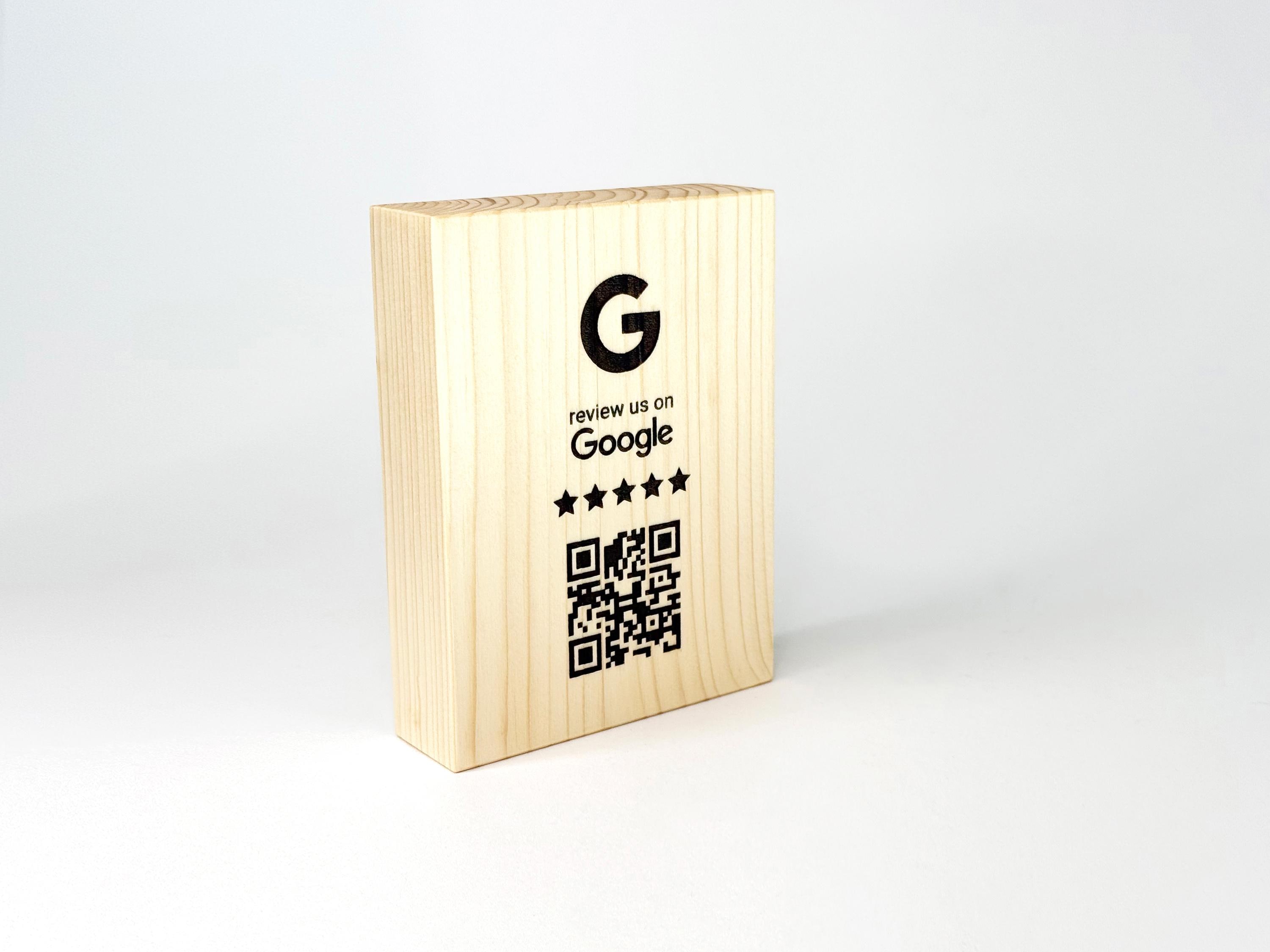 Wooden Google Review Sign with QR Code | Business Feedback Sign | Pine Wood | 3 Colors & Sizes | Review Us Display
