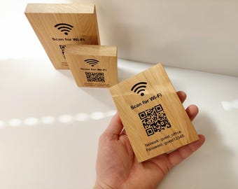 Custom Oak WiFi QR Code Sign — Personalized Guest/Business Wi-Fi Access