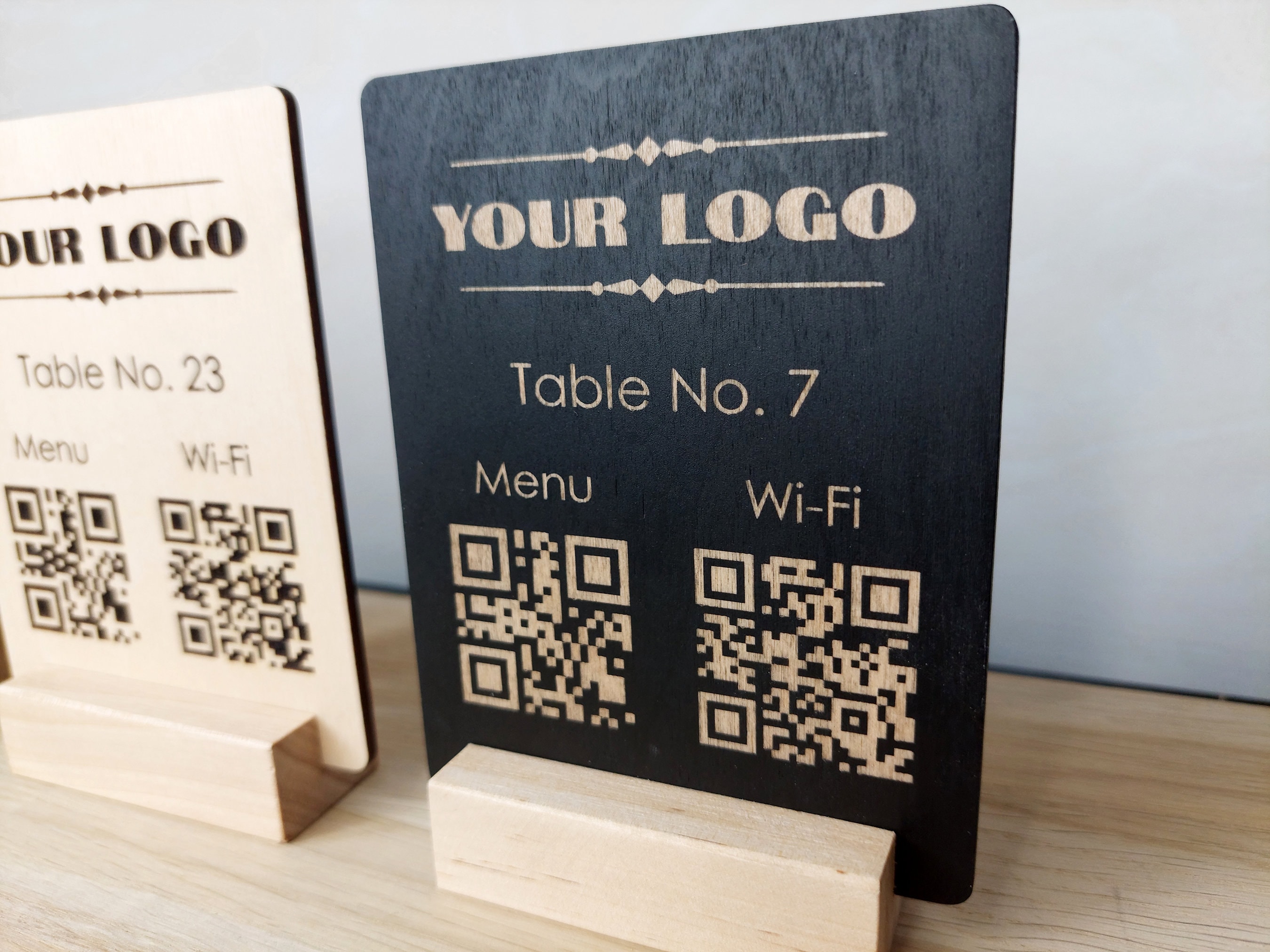 Custom Engraved Wooden QR Code Menu Sign for Cafe & Bar