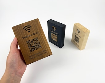 Custom made Wood WiFi Sign with QR Code – Engraved WiFi Password Sign for Home, Office, Airbnb, Guest Room