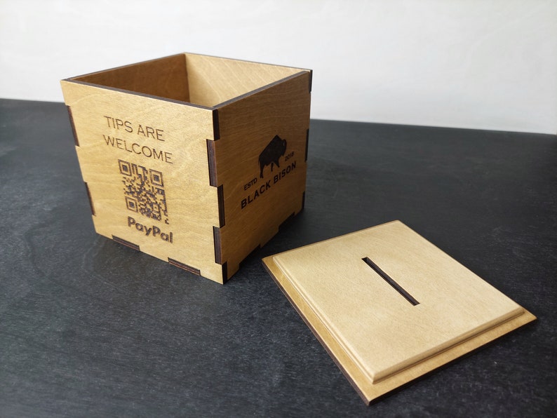 Custom Wooden Donation and Tip Box With Laser Engraving | Personalized ...