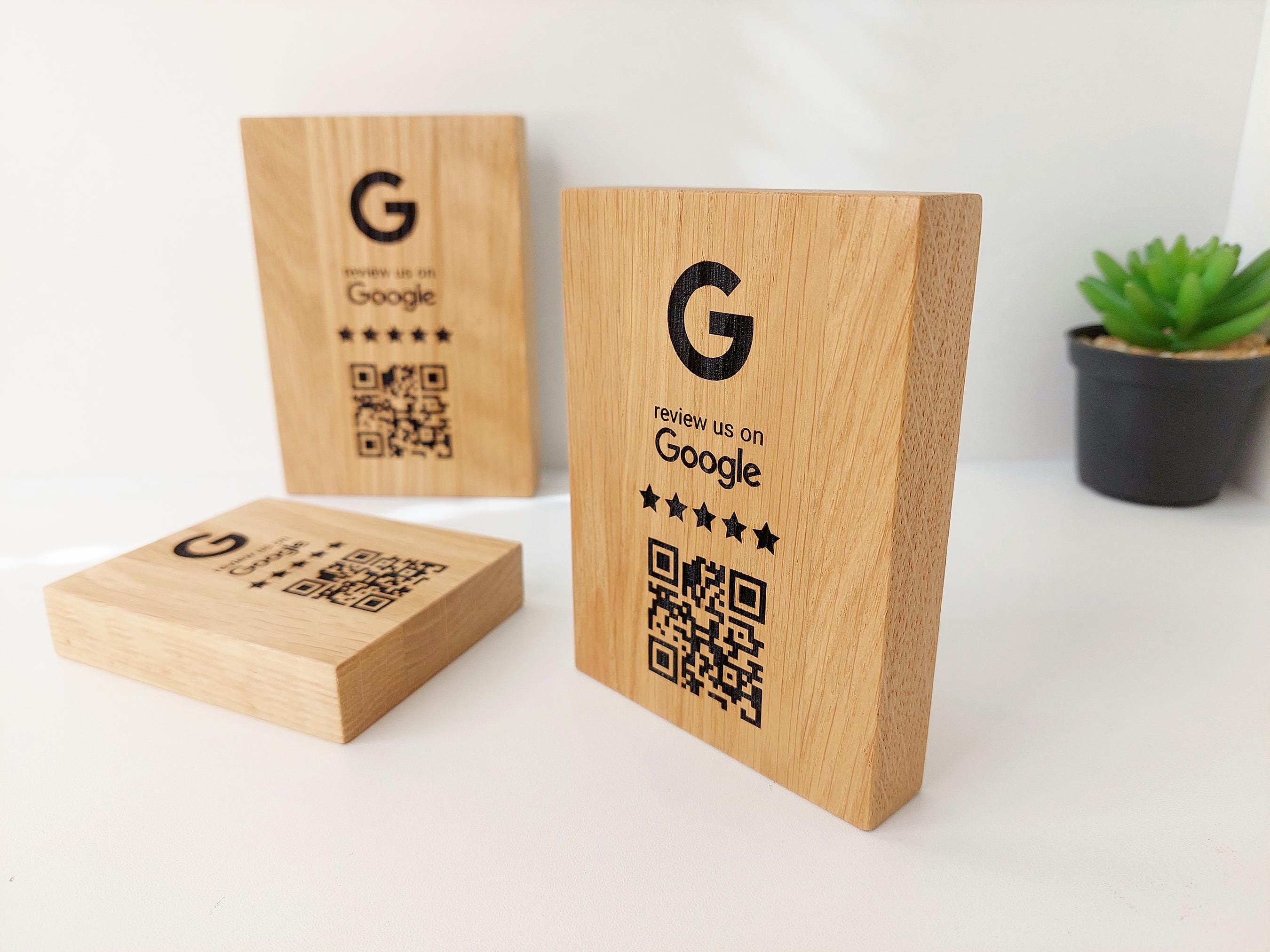 Google Reviews QR Code on Oak Wood - Custom Business Review QR Code Sign - Easy Feedback QR for Restaurants, Shops - Wooden qr Code Plaque