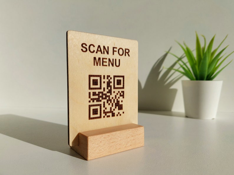 Panneau de menu QR Code sur mesure, panneau de restaurant en bois gravé sur mesure, panneau en bois QR Code pour café-bar image 4