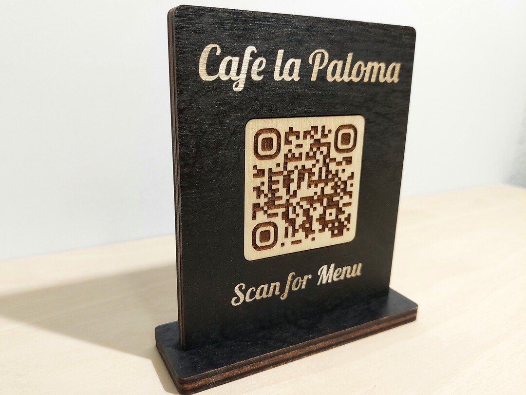 QR Code Menu Sign, Custom Made Tabletop Scan for Menu Engraved Wooden ...