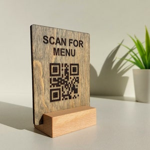 Panneau de menu QR Code sur mesure, panneau de restaurant en bois gravé sur mesure, panneau en bois QR Code pour café-bar image 5