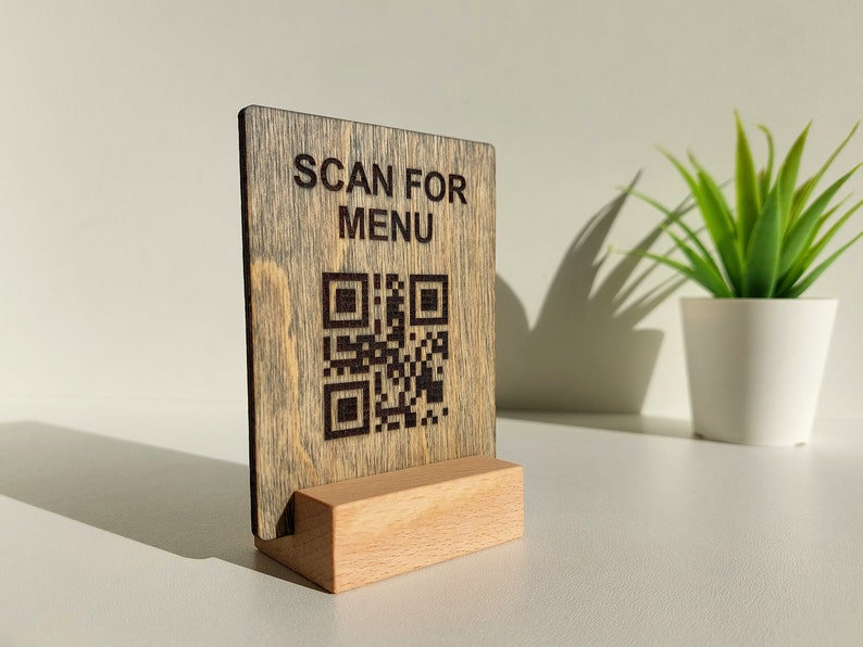 Panneau de menu QR Code sur mesure, panneau de restaurant en bois gravé sur mesure, panneau en bois QR Code pour café-bar image 5