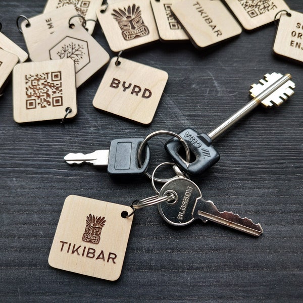 Personalized Wooden QR Code Keychain - Custom Engraved with Your Own Design