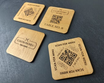Personalized Wooden Coasters | QR code Coasters for Bars | Custom Laser Engraved Drink Coasters  |  Custom Beer Mats