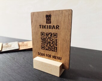 Custom made Wooden QR Code Sign: Scan for Menu for Restaurants, Cafes, and Businesses