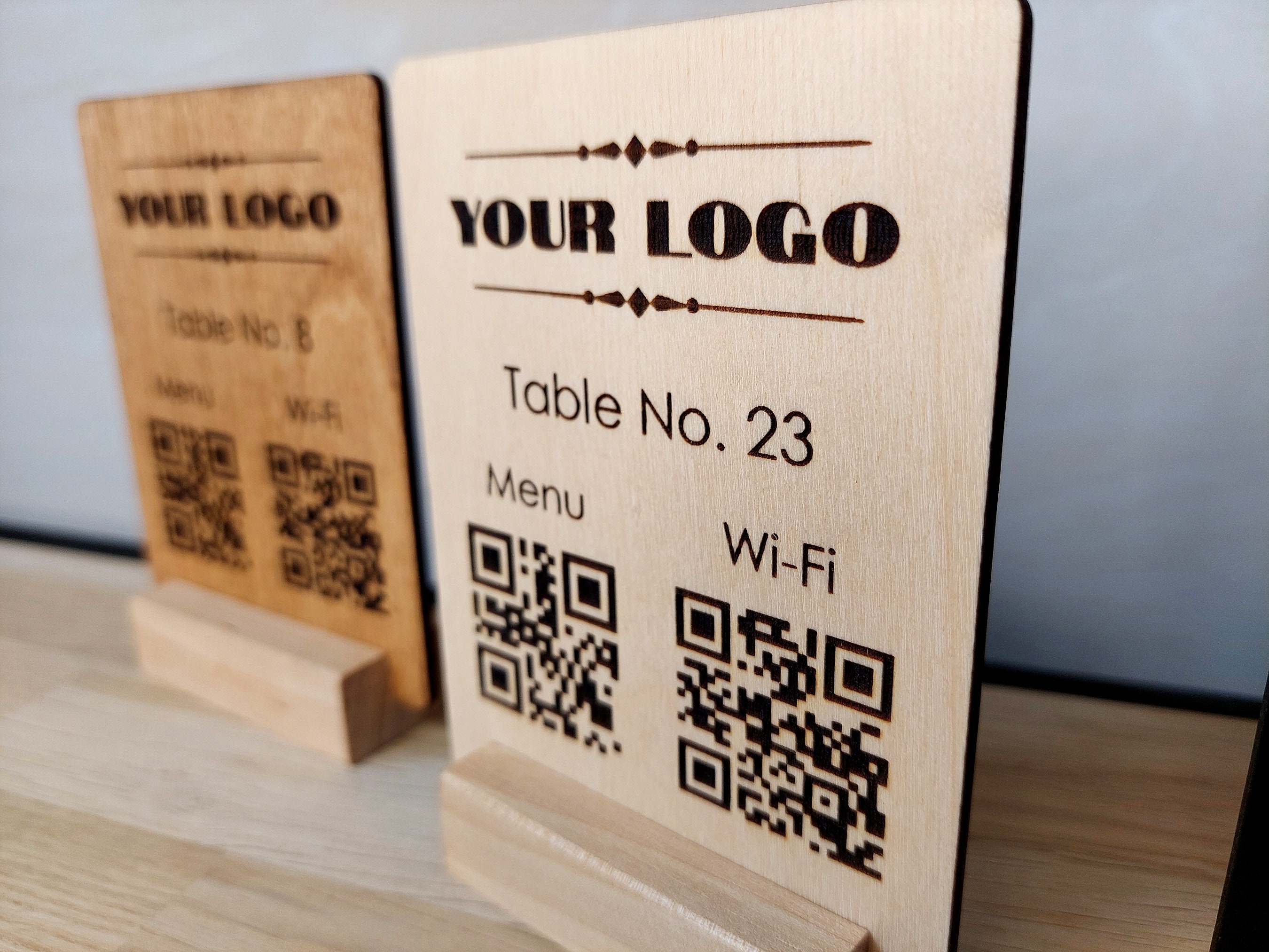 Custom Engraved Wooden QR Code Menu Sign for Cafe & Bar