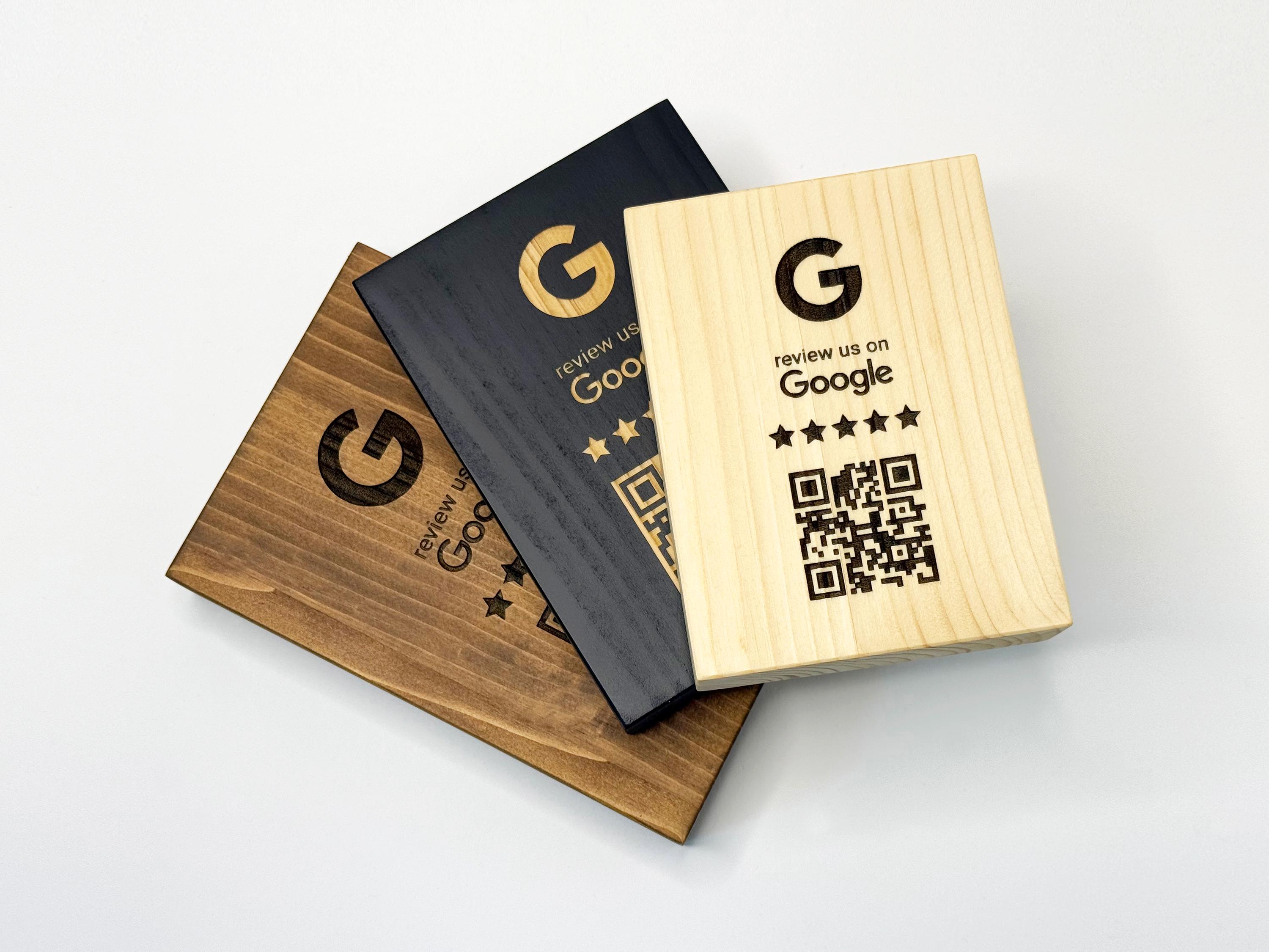 Wooden Google Review Sign with QR Code | Business Feedback Sign | Pine Wood | 3 Colors & Sizes | Review Us Display