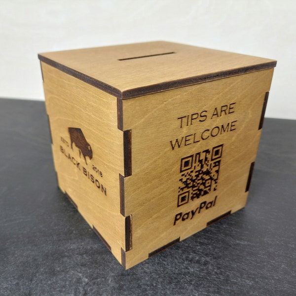 Custom Wooden Donation and Tip Box with Laser Engraving | Personalized Charity Collection Container