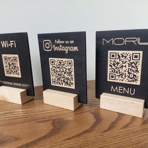 Letrero de menú sin contacto con grabado de código QR personalizado / Instagram, TikTok, Venmo, PayPal, Wi-Fi, menú digital de restaurante,