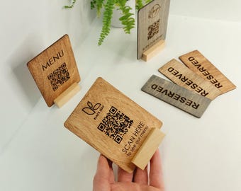 Custom Engraved Wooden QR Code Sign: Restaurant Menu, Social Media