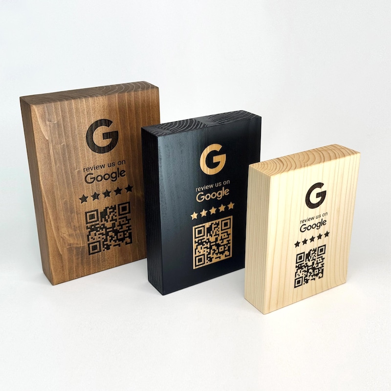Wooden Google Review Sign with QR Code | Business Feedback Sign | Pine Wood | 3 Colors & Sizes | Review Us Display