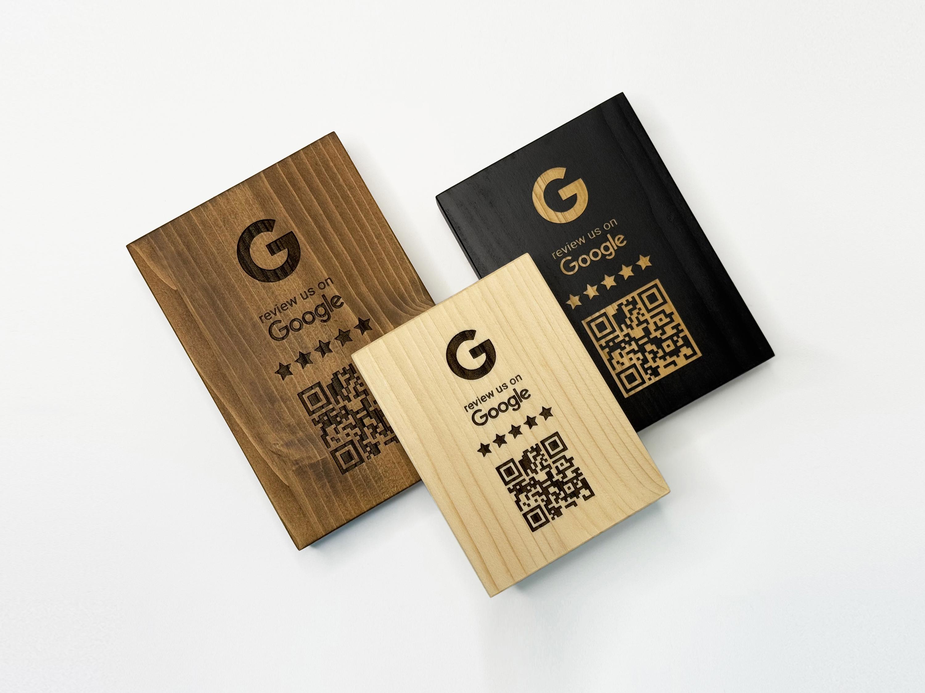 Wooden Google Review Sign with QR Code | Business Feedback Sign | Pine Wood | 3 Colors & Sizes | Review Us Display