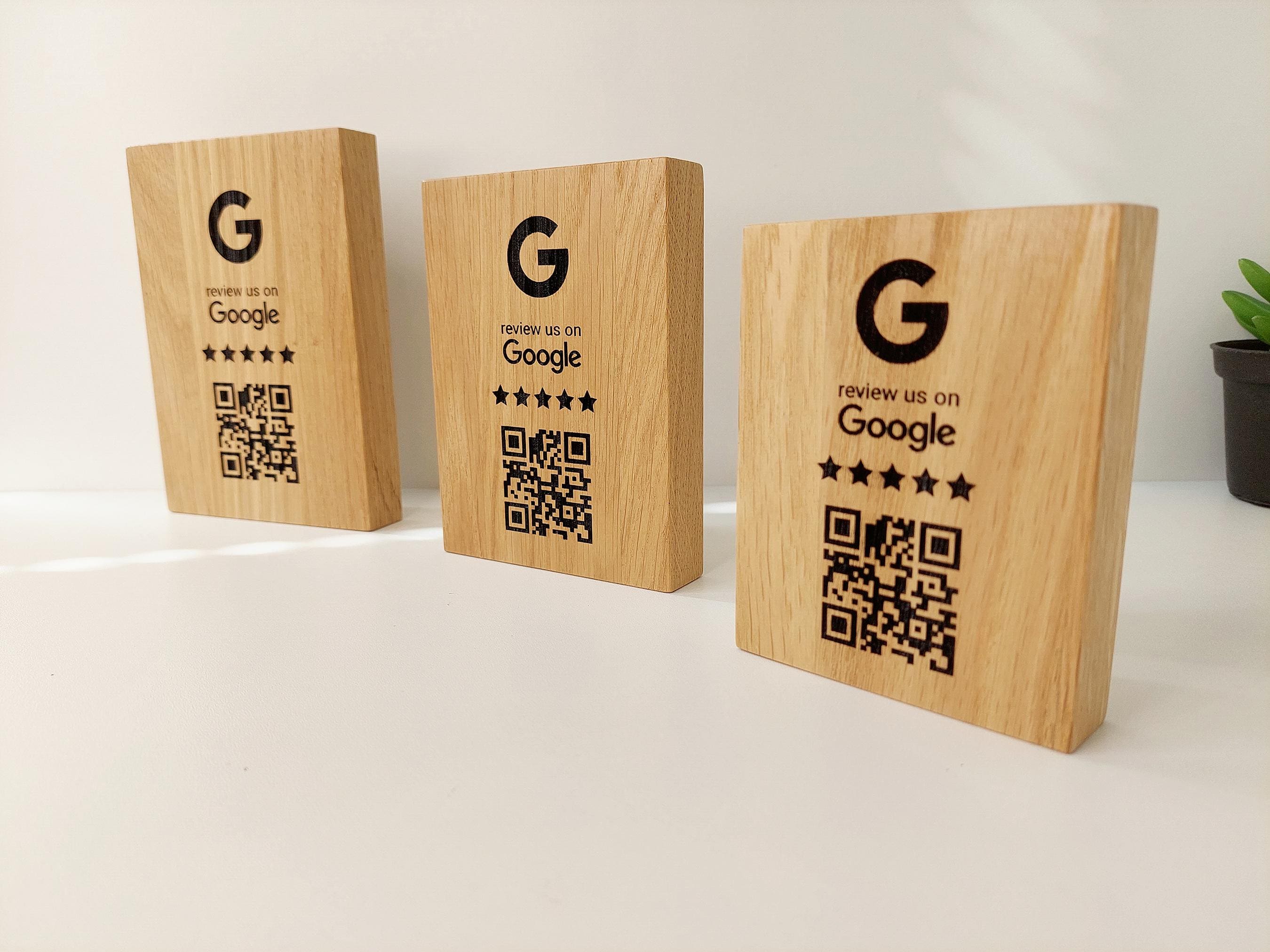 Google Reviews QR Code on Oak Wood - Custom Business Review QR Code Sign - Easy Feedback QR for Restaurants, Shops - Wooden qr Code Plaque