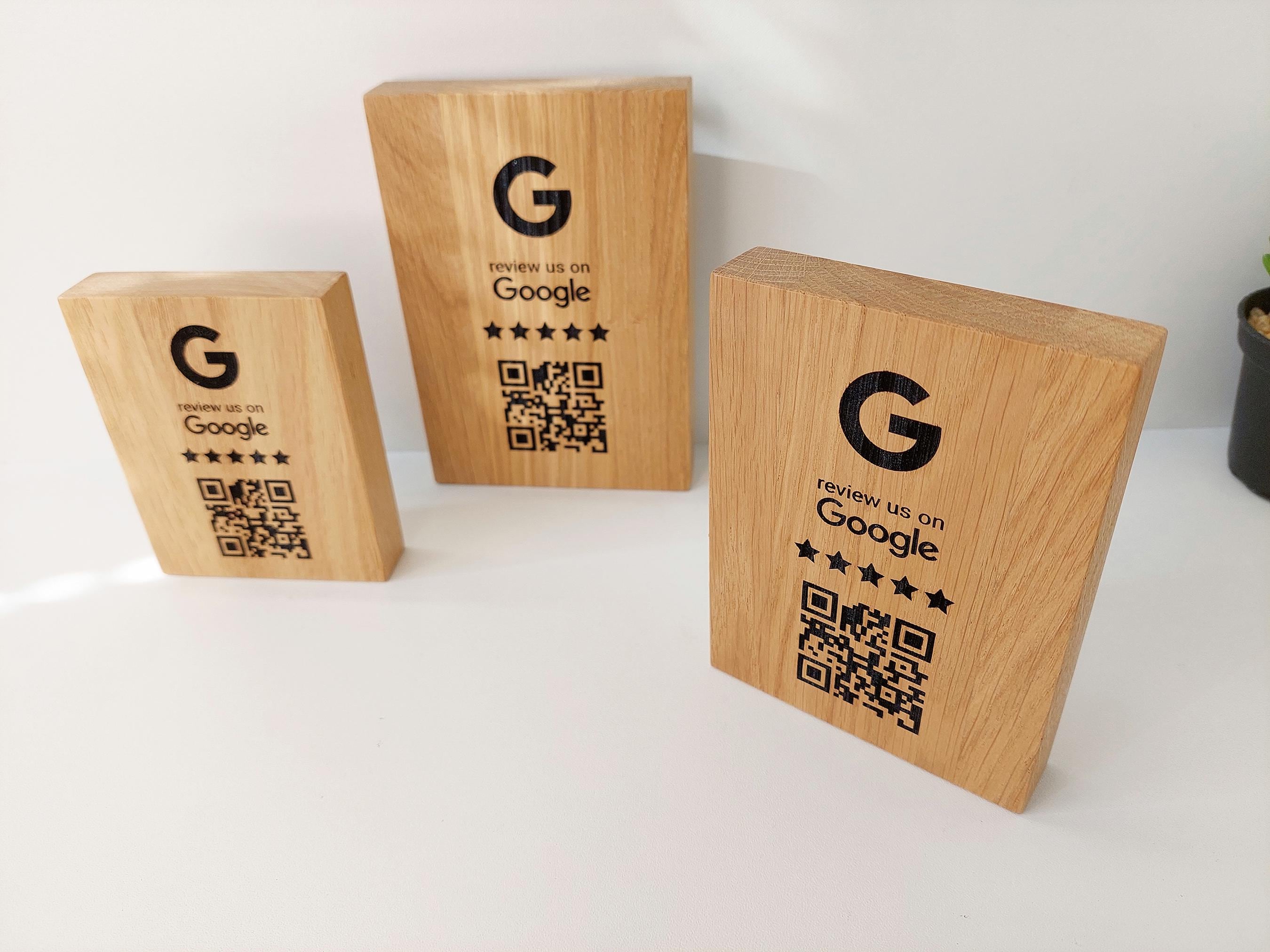 Google Reviews QR Code on Oak Wood - Custom Business Review QR Code Sign - Easy Feedback QR for Restaurants, Shops - Wooden qr Code Plaque