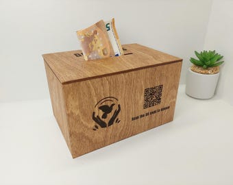 Tip Jar with QR Code for Venmo & PayPal | Personalized Donation Box,  Handmade Customizable Money Collection Box, Wooden Tip Box