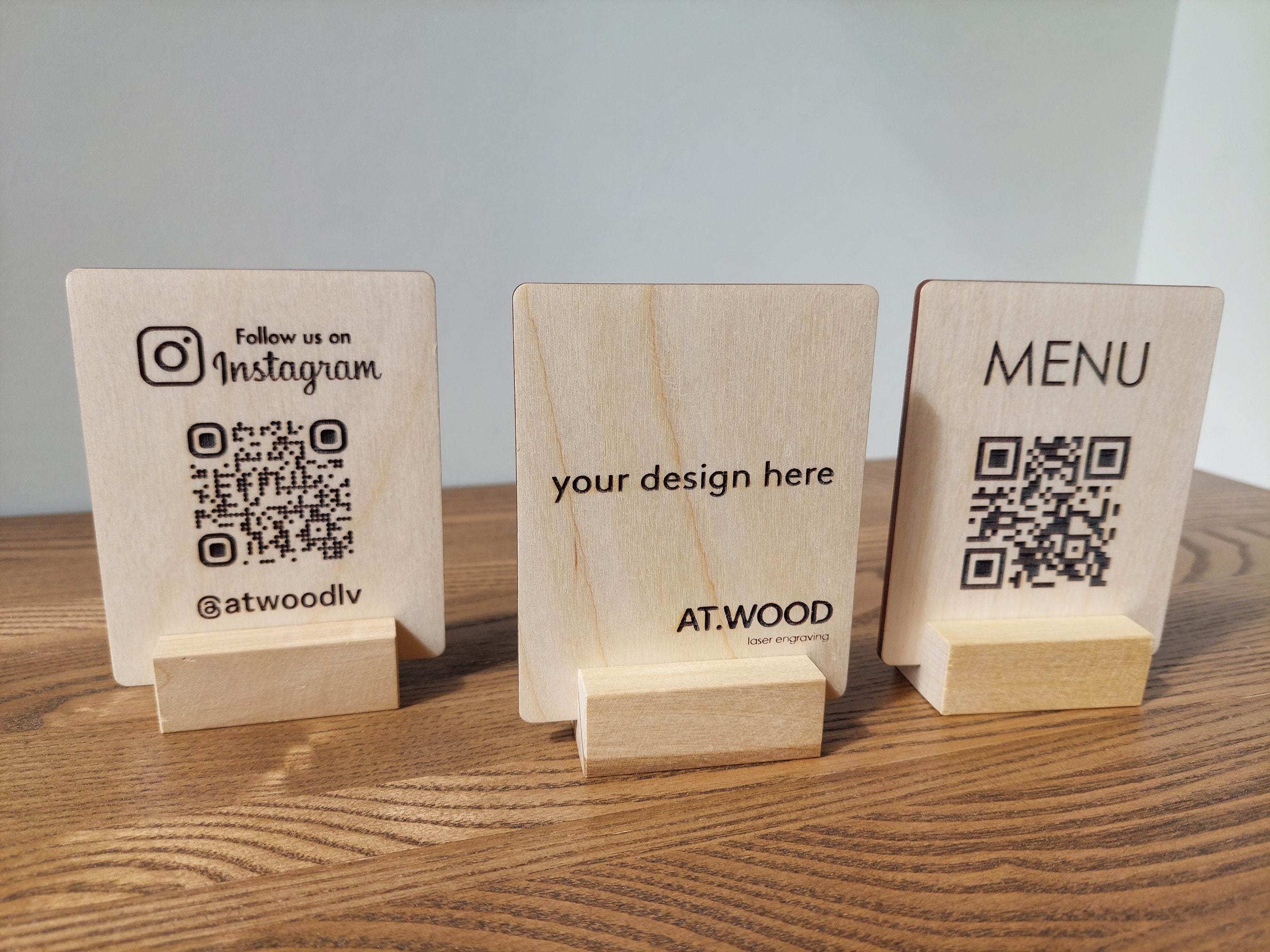 Custom Engraved QR Code Sign: Wooden Restaurant Menu