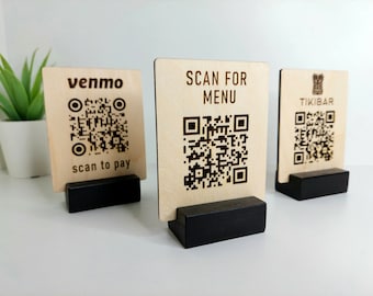 Custom QR Code Wooden Menu Sign - Contactless Table Ordering