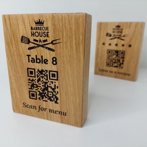 Scan for Menu | QR-Code Zeichen | QR-Code aus Holz | Eichenschild | Digitales Menü | Melden Sie sich für Bewertungen | Personalisiertes Holzschild