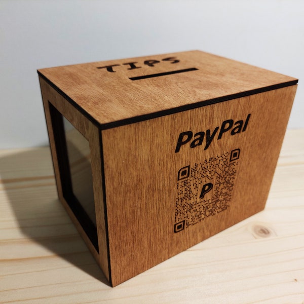 Personalized Wooden QR code Tipping Box, Custom Made Money Box, Charity Box with QR code, Wooden Donation Box, Charity Box, Wood Piggy Bank