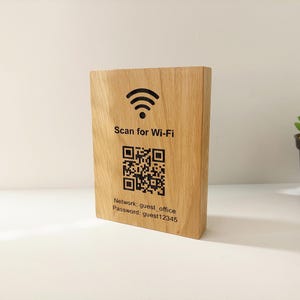 Scan for WiFi Sign - Wooden QR Code Sign for WiFi Access - Custom Oak Wood WiFi QR Code Plaque - Editable WiFi Sign - Business Cafe Hotel QR