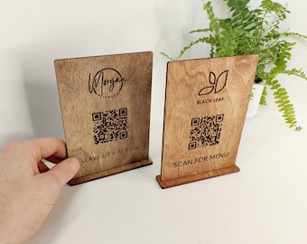 Scan for Menu, QR Code Menu Sign, Custom Engraved Wooden Restaurant Sign, QR Code Wooden sign for Cafe Bar, Contactless payments