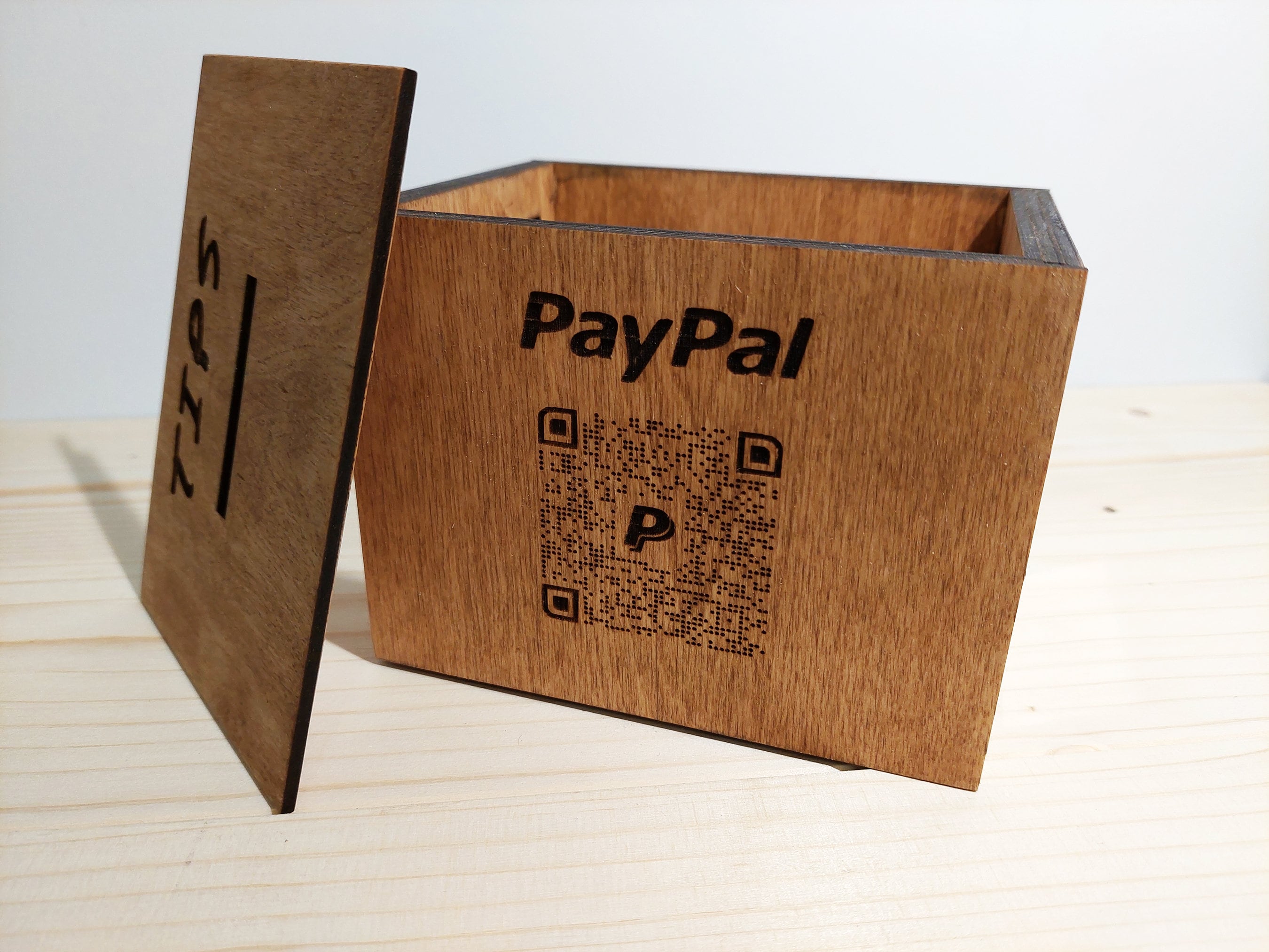 Personalized Wooden QR code Tipping Box, Custom Made Money Box, Charity Box with QR code, Wooden Donation Box, Charity Box, Wood Piggy Bank